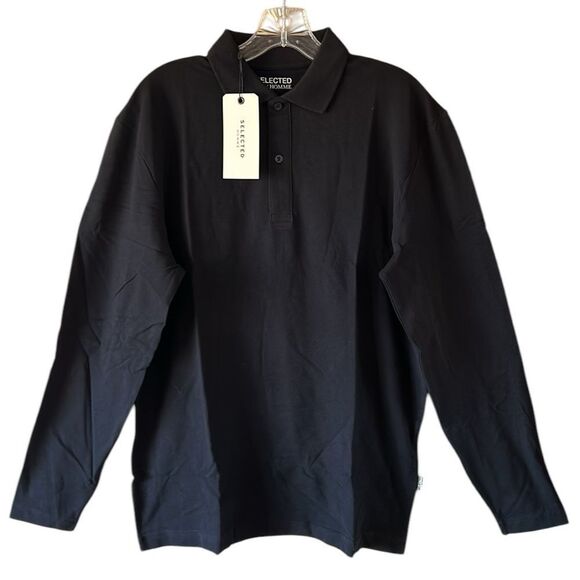 NEW Selected Homme Men's Black Polo Shirt - Picture 1 of 9